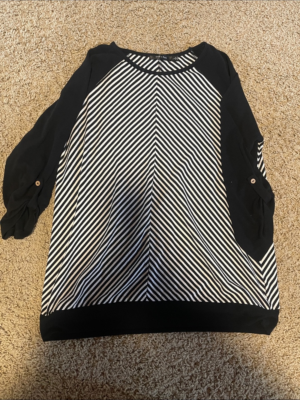 Doe & Rae Black and White Striped Raglan Pullover